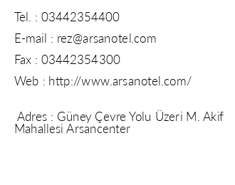 Arsan Otel iletiim bilgileri